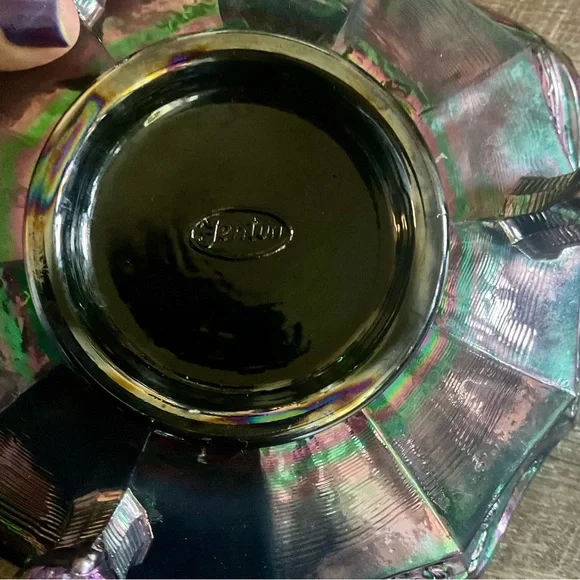 Fenton Art Glass Carnival Butterfly & Berry Fantail Footed Bowl Marked Fenton - Picture 5 of 8